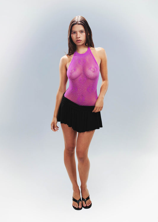 Halterneck Heart Bodysuit Purple