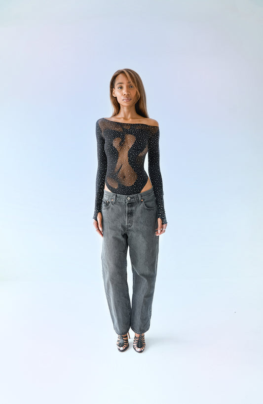 Cleo Snake Bodysuit Black