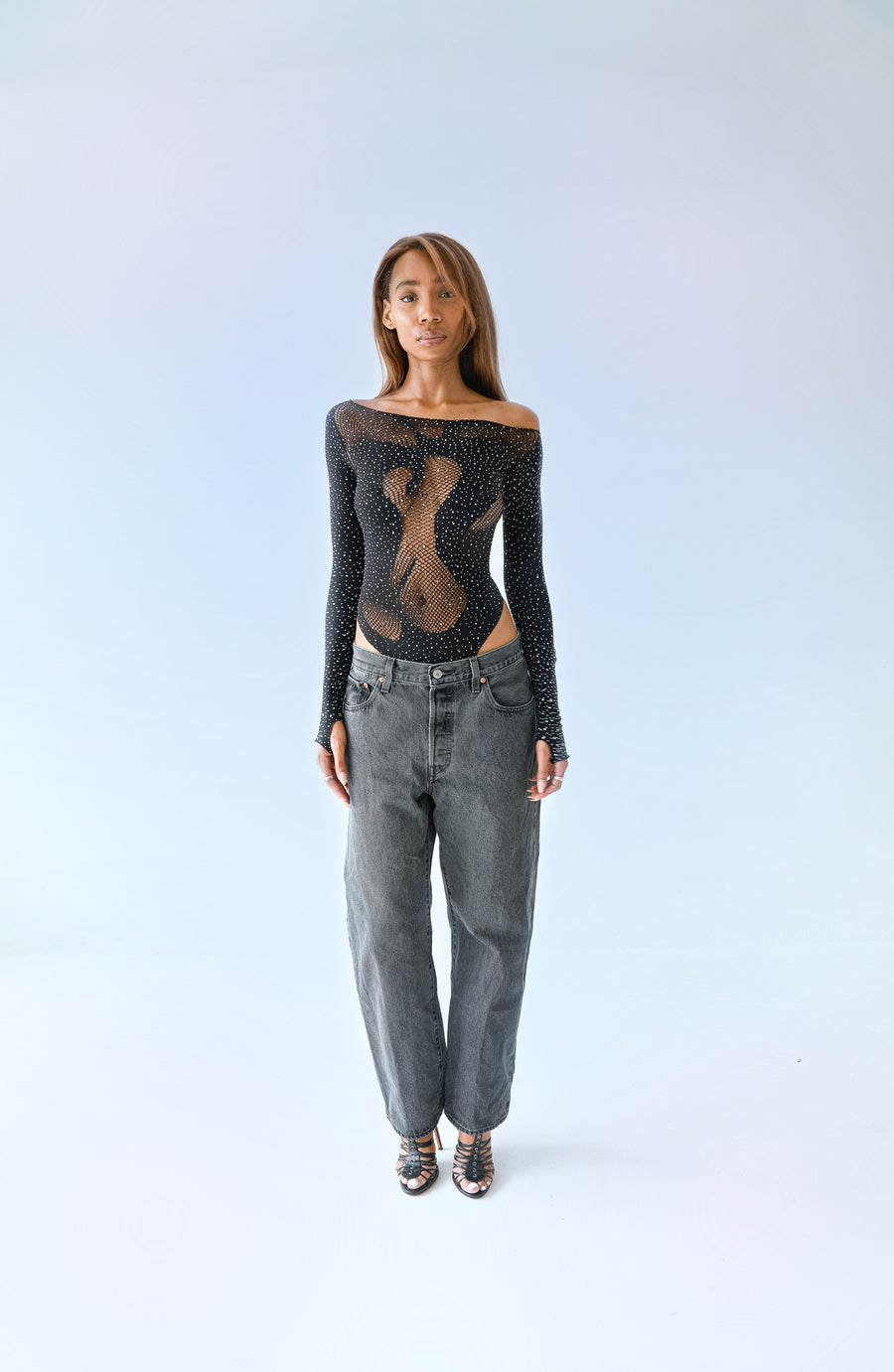 Cleo Snake Bodysuit Black