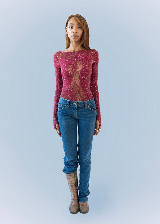 Cleo Snake Bodysuit Red Plum